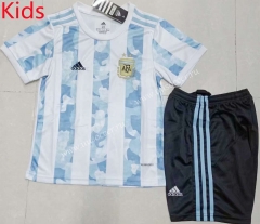 2021-2022  Argentina Home Blue and White Kids/Youth Soccer Uniform