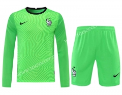 2021-2022France Goalkeeper Green LS Thailand Soccer Uniform-418