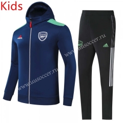21-22 Arsenal Royal Blue Kids/Youth Thailand Soccer Jacket Uniform With Hat-GDP