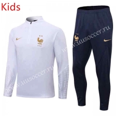 2022-23 France White Thailand kids  Soccer Tracksuit Uniform-DD2