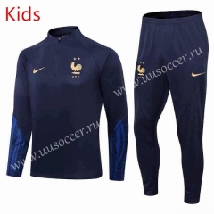 2022-23 France Royal Blue Thailand kids  Soccer Tracksuit Uniform-DD2