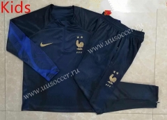 2022-23 France Royal Blue Thailand kids  Soccer Tracksuit Uniform-815