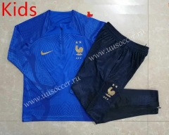 2022-23 France Blue Thailand kids  Soccer Tracksuit Uniform-815