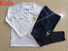 2022-23 France White Thailand kids  Soccer Tracksuit Uniform（different patterns）-815