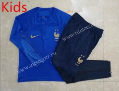 2022-23 France Cai Blue Thailand kids  Soccer Tracksuit Uniform-815