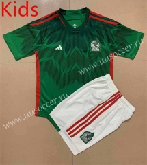 22-23  Mexico Home Green kids Soccer Uniform-AY