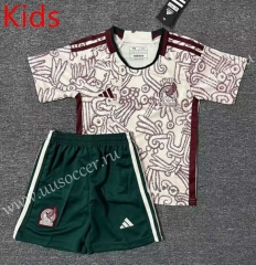 2022-23 Mexico Away Red& White kids Soccer Uniform-0973