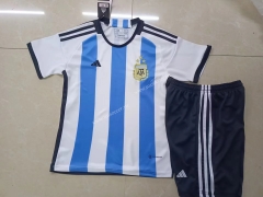 3stars 2022-23  Argentina Home Blue and White Kids/Youth Soccer Uniform