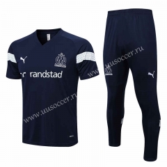 2022-23 Olympique de Marseille Royal Blue Shorts Sleeve Thailand Soccer Tracksuit Uniform-815