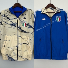 2023-24 Italy Blue  Thailand Soccer Windbreaker With Hat