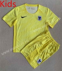 2023-24 France Goalkeeper Yellow  Kid/Youth Soccer Uniform-AY