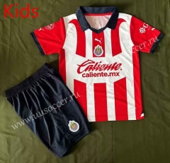 2023-24  Deportivo Guadalajara Home Red&White kids  Soccer Uniform-912