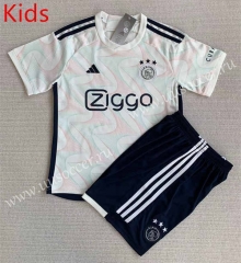 2023-24  Ajax Away White kids Soccer Uniform-AY