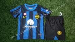 2023-24 Inter Milan  Home Blue&Black kids Soccer Uniform