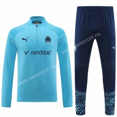 2023-24 Olympique de Marseille Sky Blue Thailand Soccer Tracksuit Uniform-815