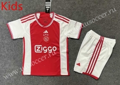 2023-24  Ajax Home Red& White kids Soccer Uniform-6748