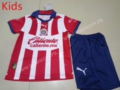 2023-24  Deportivo Guadalajara Home Red&White kids  Soccer Uniform-507