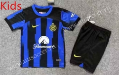 2023-24 Inter Milan  Home Blue&Black kids Soccer Uniform-8975