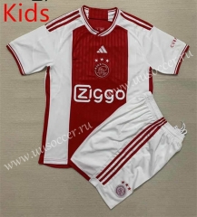 2023-24  Ajax Home Red& White kids Soccer Uniform-AY