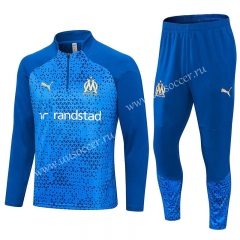 2023-2024 Olympique de Marseille Bright Blue Thailand Soccer Tracksuit-411