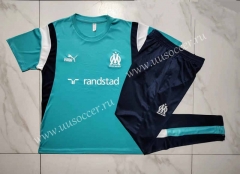 2023-24 Olympique de Marseille Lake Blue Shorts Sleeve Thailand Soccer Tracksuit Uniform-815