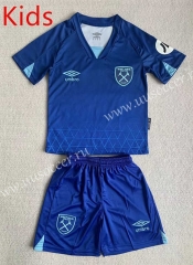 23-24 West Ham United 2nd Away Blue Kids/Youth Soccer Uniform-AY
