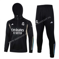 2023-2024 Real Madrid Black Thailand Soccer Tracksuit With Hat-815