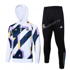 2023-2024 Real Madrid White Inkjet Thailand Soccer Tracksuit With Hat-815