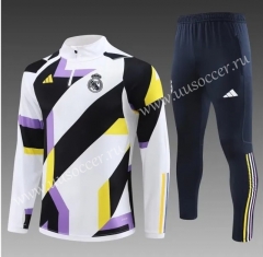 2023-2024 Real Madrid White&Purple Thailand Soccer Tracksuit Unoform-815