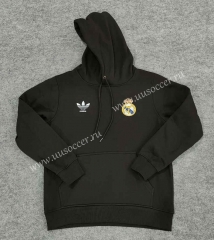 Real Madrid Black Thailand Soccer Fleece-lined Tracksuit With Hat-CS