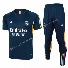 2023-2024 Real Madrid Royal Blue Short-Sleeve Thailand Soccer Tracksuit-815
