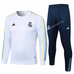 2023-2024 Real Madrid Round Collar White Thailand Soccer Tracksuit-815