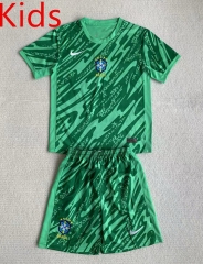 2024-2025 Brazil Goalkeeper Green Kids/Youth Soccer Uniform-AY