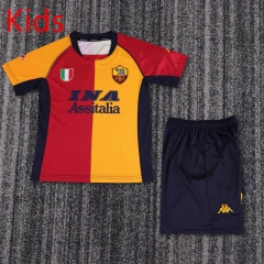 Retro 00-01 Roma Home Yellow Kids/Youth Soccer Uniform-6748