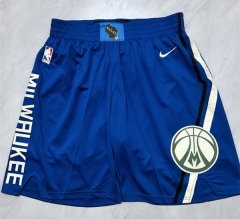 （s-3xl）city version NBA Milwaukee Bucks Blue NBA Shorts-0593