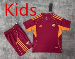 25-26 Roma Home Red Kids/Youth Soccer Uniform(no chest advertising)-7209