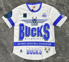 2026 MN Retro Version Milwaukee Bucks White&Blue Short-Sleeved NBA Jersey-311
