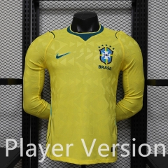 (S-3XL) Player Version 2026-2027 Crimped Version Brazil Home Yellow LS Thailand Soccer Jersey AAA-888
