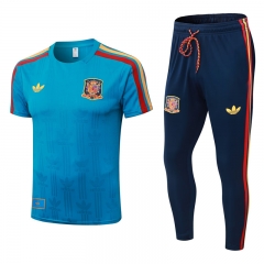 (S-4XL) 2026-2027 Spain Colour Blue Short-Sleeved Thailand Soccer Tracksuit-9926