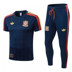 (S-4XL) 2026-2027 Spain Royal Blue Short-Sleeved Thailand Soccer Tracksuit-9926